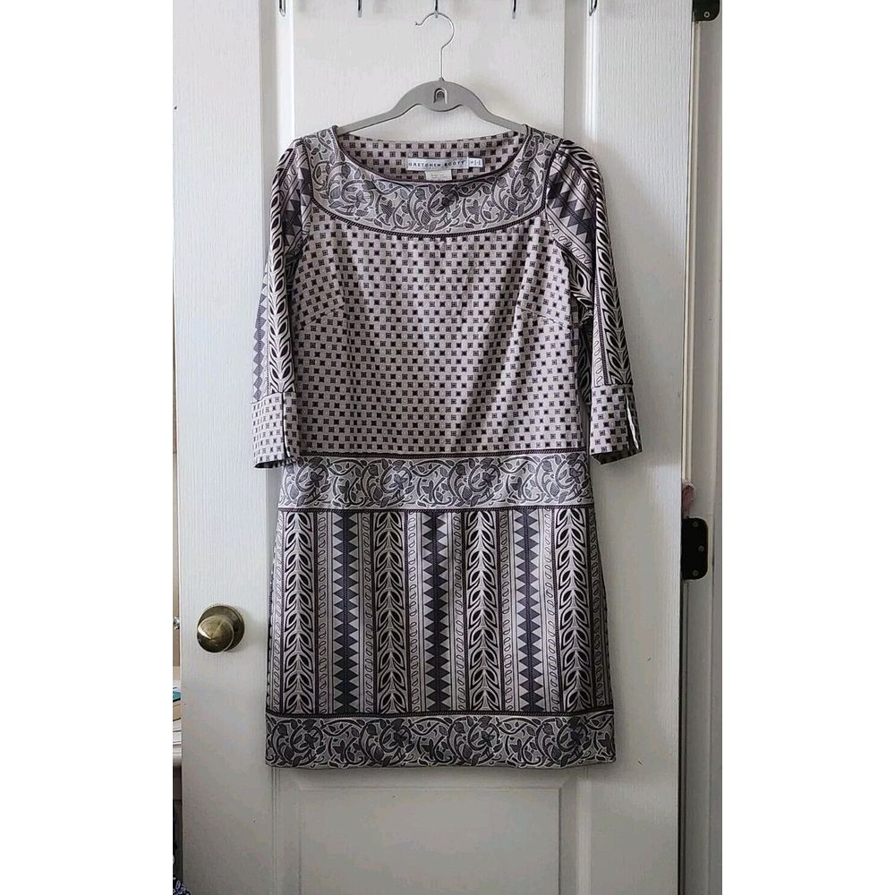 Gretchen Scott Women's Shift Dress Boat Neck 3/4 Sleeve  Kanga Gray‎ Stretch S